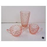 Set of Antique Cube Design Pink Depression Glass