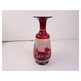 Vintage Ruby Bohemian Glass Vase 9" Tall