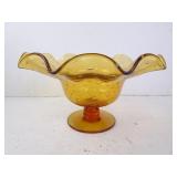 9" Vintage Amber Glass Bubble Blown Pedestal Bowl