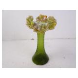 6" Fluted Green with Murano Style Rim Bud Vase