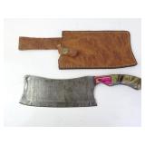 Damascus Cleaver Knife w/ Sheath - MHS Cutlery