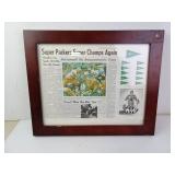 Vintage Green Bay Packers Framed 1968 Newspaper