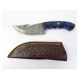 Damascus Steel Gut Hook Knife w/ Sheath - MHS