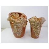 Pair of Stoneware Grape Design Pottery Vases