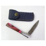 Damascus Folding Pocket Knife w/ Sheath - MHS