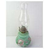 Antique Floral Glass Base Oil Lamp with Chimney