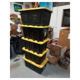 Five Plastic Tubs with Lids - One is Cracked