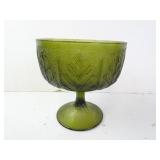 Vintage FTD Olive Glass Pedestal Candy Bowl