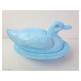 Vintage Westmoreland Blue Slag Glass Duck on Nest
