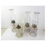 Lot of 4 Antique Clear Glass Oil Lamps with