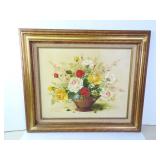 27" x 23" Framed Acrylic Floral Painting by D.