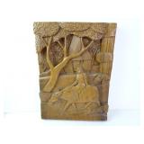 12" x 16" Vintage Wood Carving Woman on Ox Art