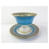 Vintage Cambridge Glass Azurite Gold Painted Trim