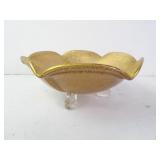 Antique Gold Painted Etched Glass Dish 6.5"