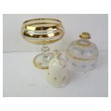 Lot of 3 Vintage Gold Painted Glassware Items