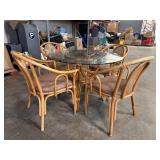 Mid Century Rattan Wicker Dining Set w/ Glass Top