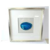 Framed and Matted Blue Agate Geode Slice Wall Art