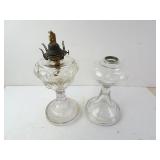Lot of 2 Antique Glass Oil Lamps - one is missing