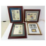 Lot of 4 Framed/Matted Stamp Collectors Wall Art
