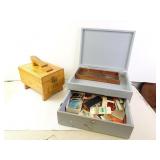 Lot of Sewing Supplies in Wood Case with Griffin