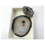 Lot of 2 Black Ring Agate Geode Specimens - Half