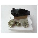 Obsidian & Iron Pyrite (Fools Gold) Specimens
