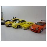 Four 1:18 / 1:24 Die Cast Cars + Plastic Trailer