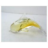 Hand-Blown Art Glass Dolphin Paperweight - Yellow