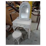 White Wicker Vanity Set with Mirror