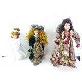 Lot of 3 Vintage Porcelain Head Dolls with