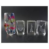 Lot of 4 Crystal Laser Etched Glass - Statue of