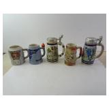 Five Sports Related Beer Steins