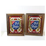 Two Stained Glass Style Old Style Bar Mirrors -