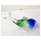 Hand-Blown Art Glass Dolphin Paperweight - Green