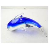 Hand-Blown Art Glass Dolphin Paperweight - Blue