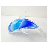 Hand-Blown Art Glass Dolphin Paperweight - Blue