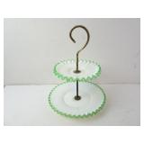 Vintage Fenton Emerald Crest Glass 2-Tier Tidbit