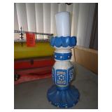 Large Blue & White Plaster Candle Floor Stand