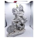 Resin Boy/Girl on Bike Garden Statue - Weathered