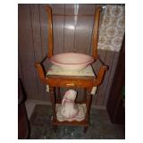 Antique Wood Basin Stand with Pitcher & Bowl