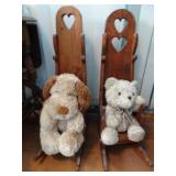 Lot of 2 Doll Size Wood Rocking Chairs with Plush