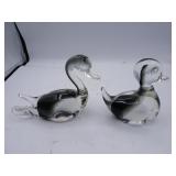 Pair of Smokey Art Glass Duck/Swan Dï¿½cor Figures