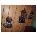 Lot of 3 Vintage Plaster Spanish Ship & Soldiers