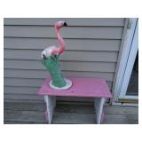 Pink Flamingo Blow Mold with Pink/White Wood