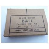 20ct Box of Ball .30cal M2 Rifle Rounds