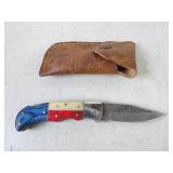 3" Texas Flag Damascus Handle MHS Cutlery Folding