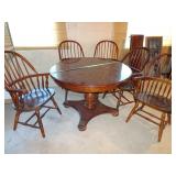 Rounded Wood Dinette Set with 5 Chairs & 2 Leaf