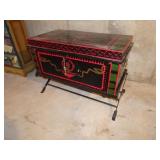 Vintage Hand Painted Wood Chest on Stand with Key