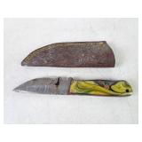 4.25" Damascus Blade MHS Cutlery Sheath Knife -