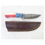 4" Texas Flag Damascus MHS Cutlery Sheath Knife